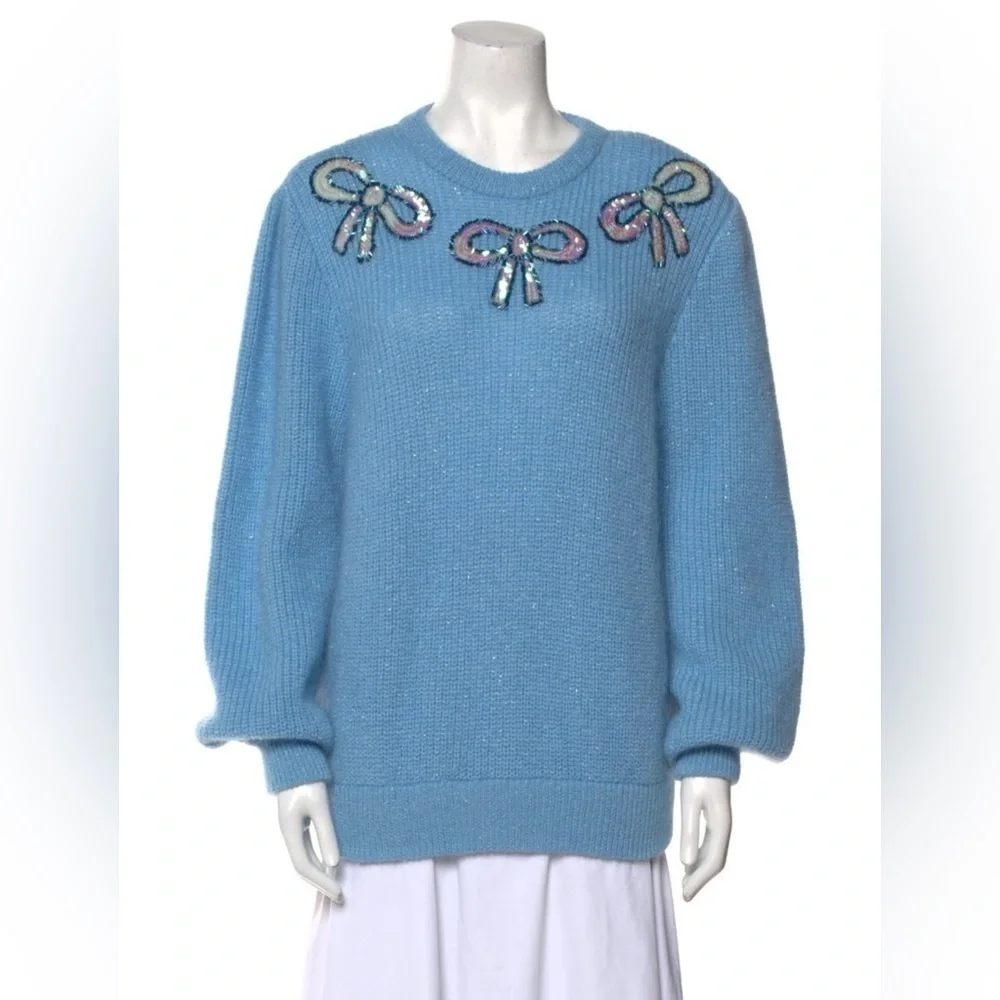 ALESSANDRA RICH Softest Mohair Wool Sweater w/ Sequin Ribbons Bows Size 42 VGUC - Picture 6 of 11